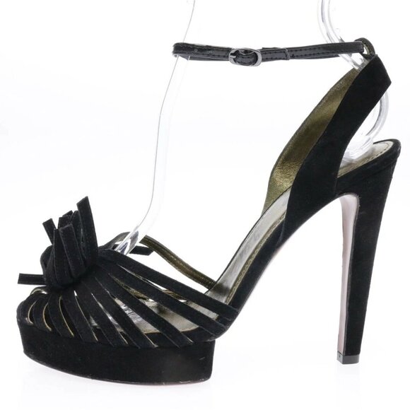 Lanvin Women's Study Stiletto Black Suede Ankle Strap High Heel Sandals Size 38 - Picture 1 of 13